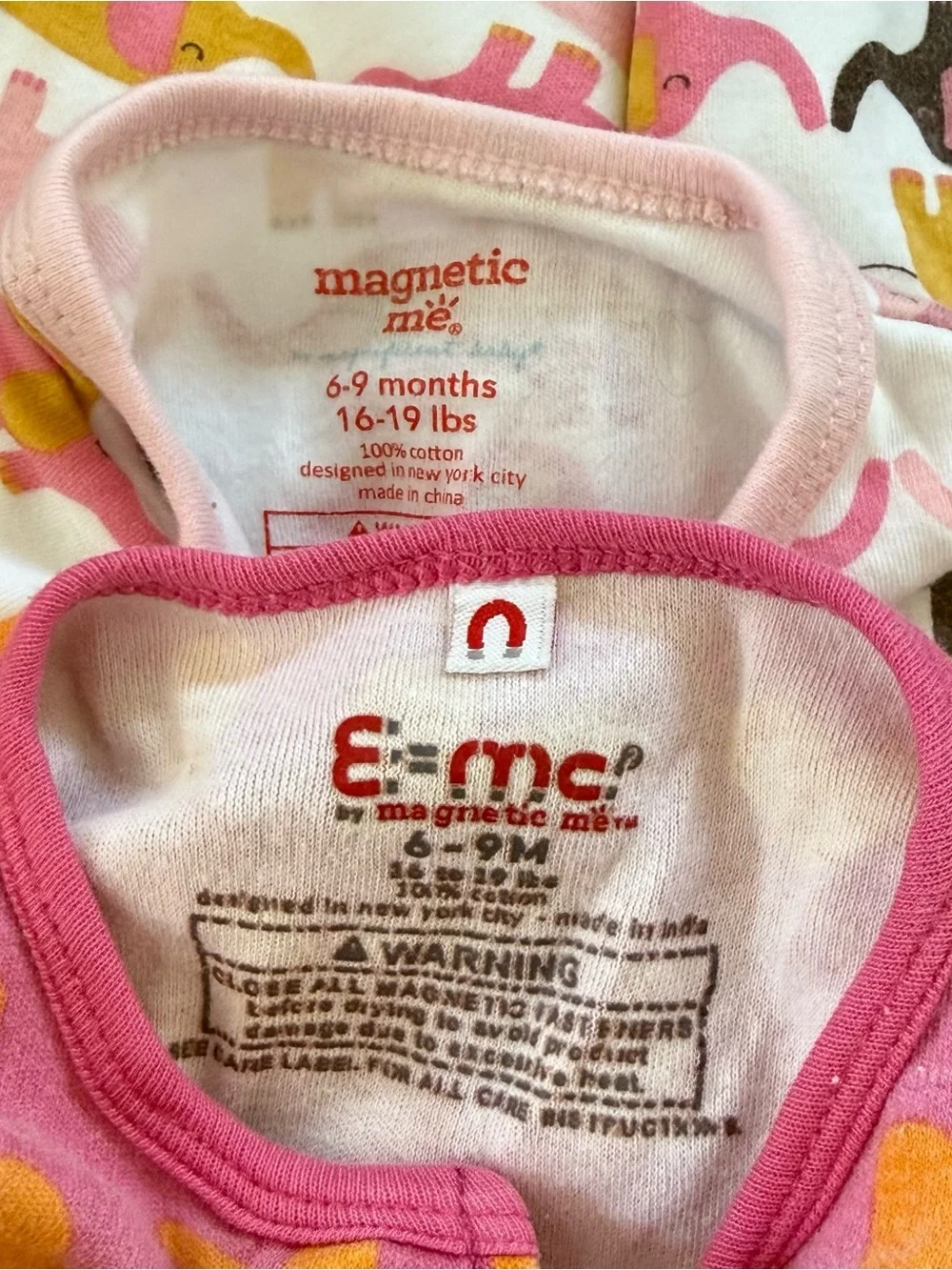 Bundle of 2 Magnetic Me Pink & Orange Heart Elephant Footed PJs 6-9m 100%Cotton